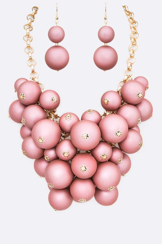 Matted Finish Mix Beads Statement Necklace Set