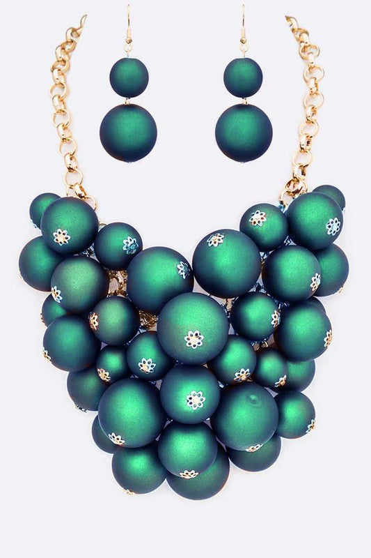 Matted Finish Mix Beads Statement Necklace Set