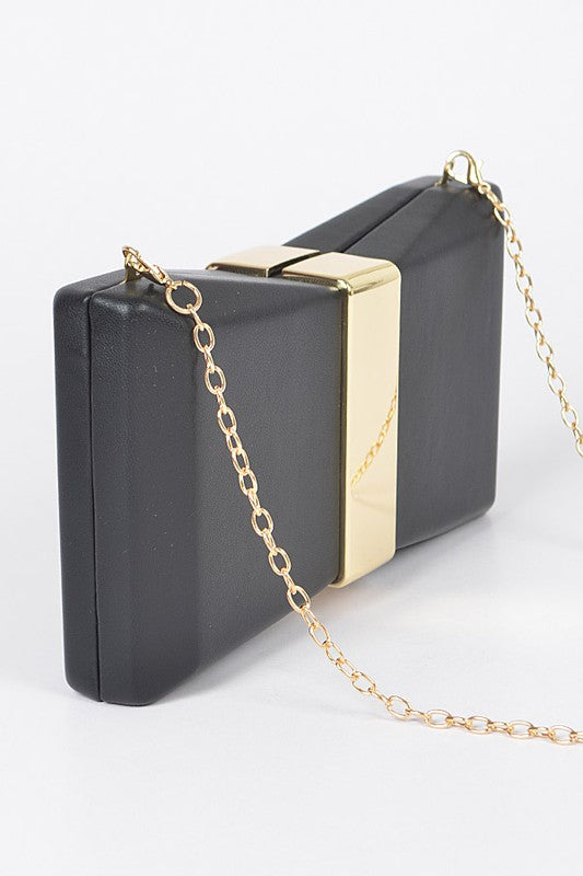 Gold Trim Iconic Bow Inspired Box Clutch