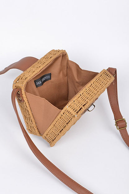 Straw Weaved Box Swing Bag