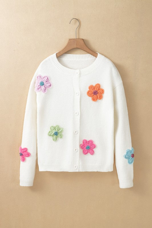 Cute Flower Pattern Button-Up Cardigan