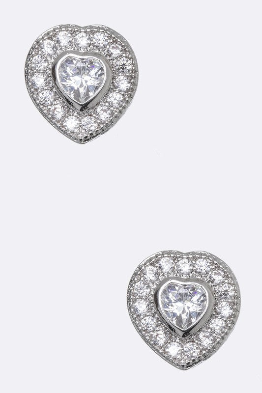 Cubic Zirconia Heart Stud Earrings