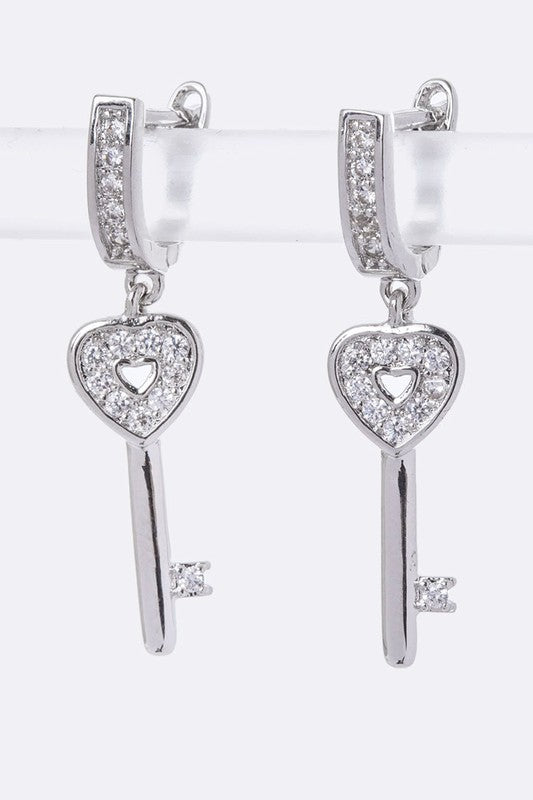 Cubic Zirconia Key Drop Earrings