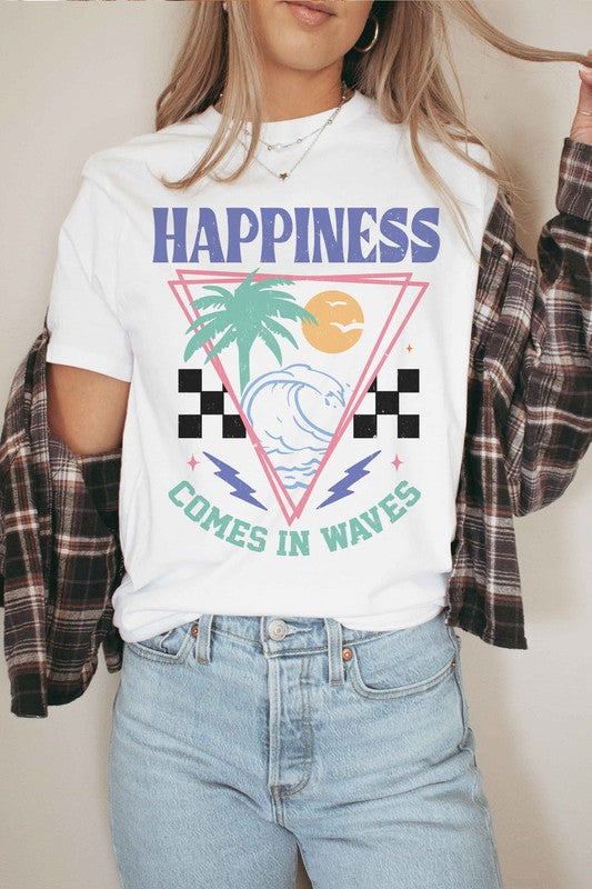 HAPPINESS COMES IN WAVES Graphic Tee