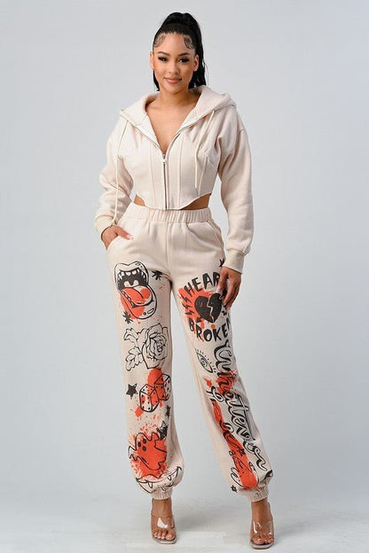 ATHINA CASUAL JACKET AND GRAPHIC PANTS SET - Felicia Janell Collection