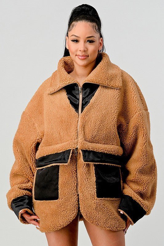 ATHINA OVERSIZED SHERPA WITH CONTRAST JACKET - Felicia Janell Collection