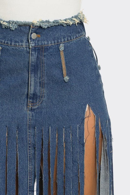 Bohemian Rhapsody Fringe Denim Skirt - Felicia Janell Collection