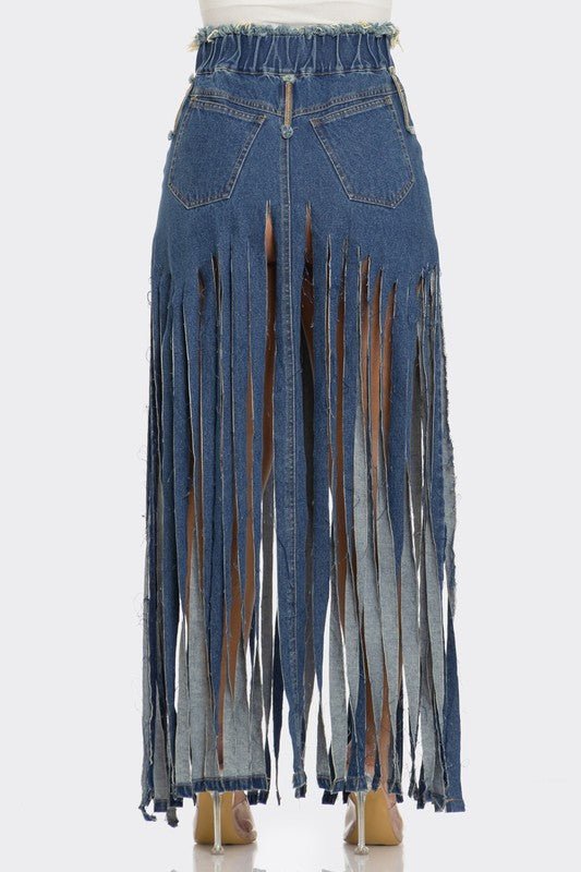 Bohemian Rhapsody Fringe Denim Skirt - Felicia Janell Collection