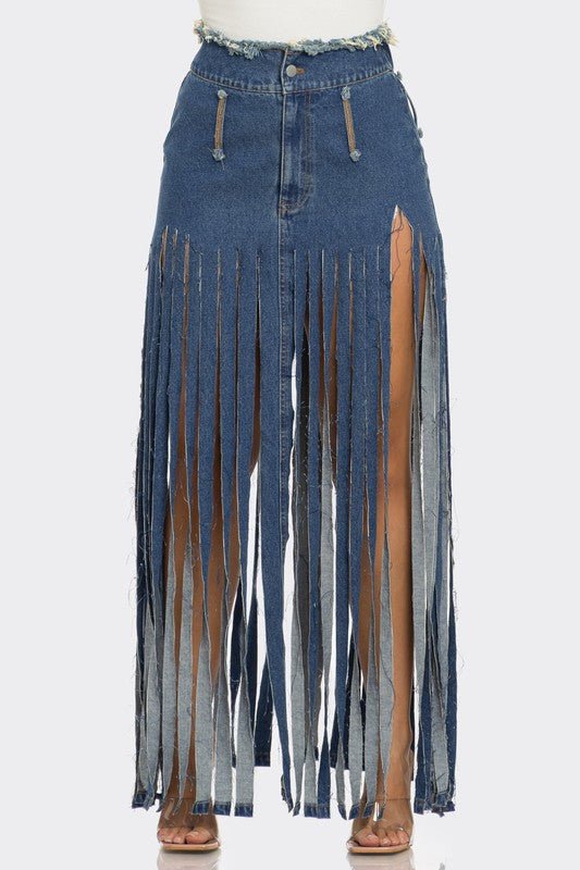 Bohemian Rhapsody Fringe Denim Skirt - Felicia Janell Collection