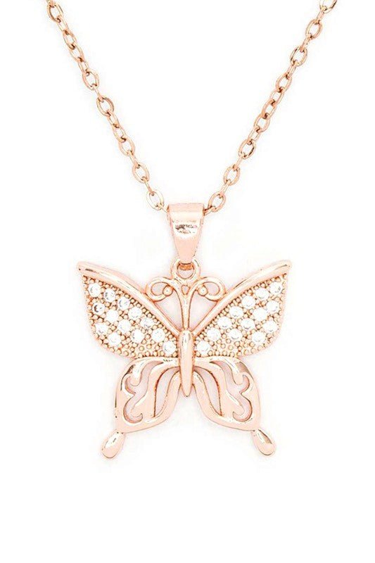 Butterfly CZ Pendant Stainless Steel Necklace - Felicia Janell Collection