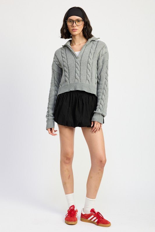 CABLE KNIT SWEATER WITH HALF ZIP - Felicia Janell Collection