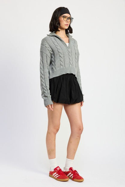 CABLE KNIT SWEATER WITH HALF ZIP - Felicia Janell Collection