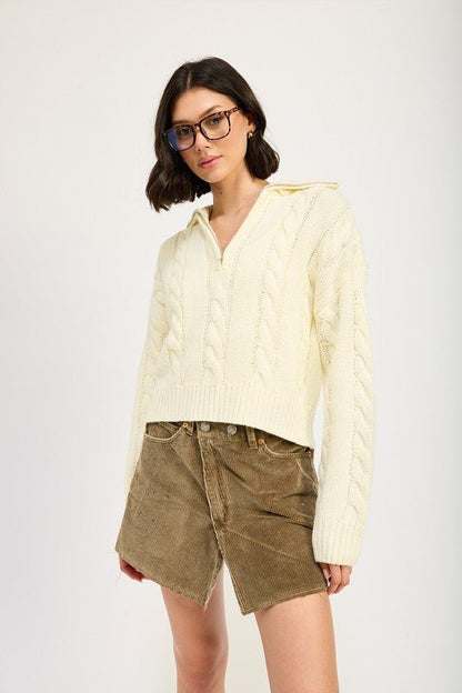 CABLE KNIT SWEATER WITH HALF ZIP - Felicia Janell Collection