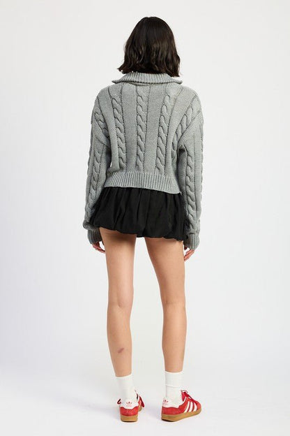 CABLE KNIT SWEATER WITH HALF ZIP - Felicia Janell Collection