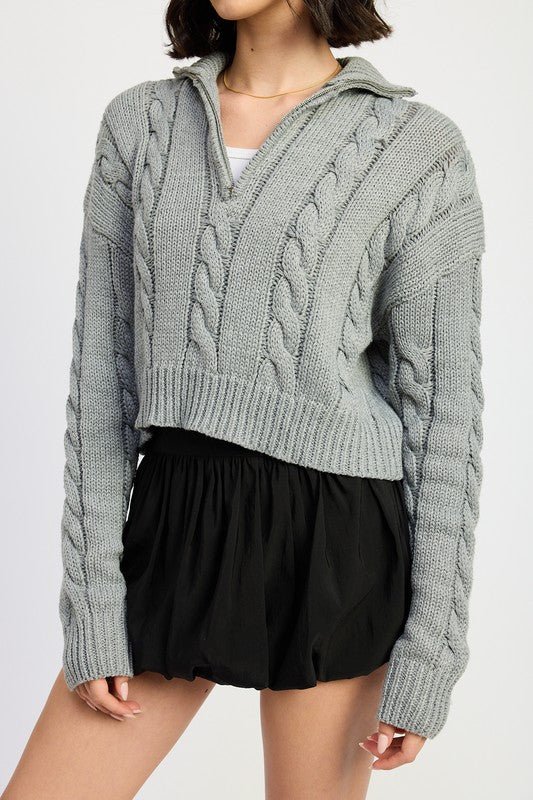 CABLE KNIT SWEATER WITH HALF ZIP - Felicia Janell Collection