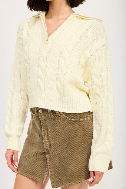 CABLE KNIT SWEATER WITH HALF ZIP - Felicia Janell Collection