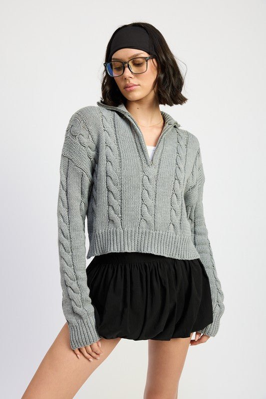 CABLE KNIT SWEATER WITH HALF ZIP - Felicia Janell Collection