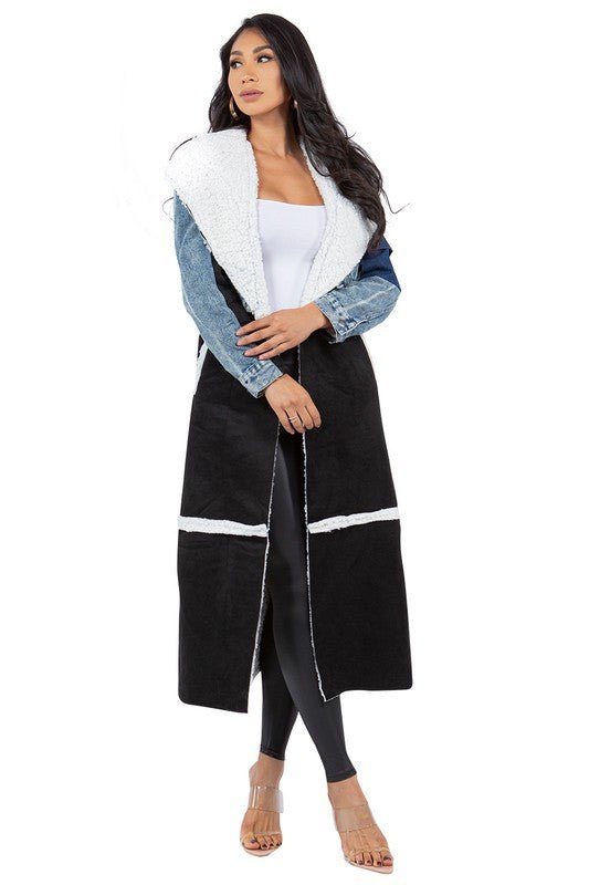 COLOR BLOCK DENIM COAT - Felicia Janell Collection